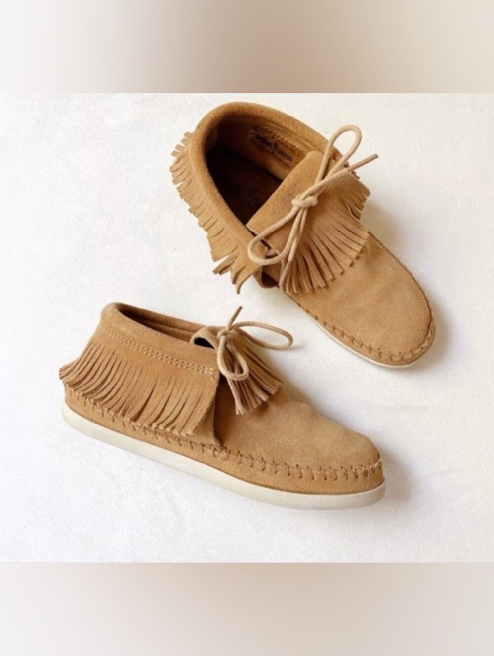 Minnetonka Venice Suede Fringe Tan Booties Moc Boots Moccasins Size 7